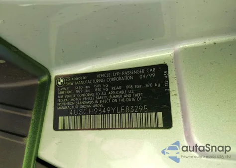 2000 BMW Z3 2.3 from USA, damaged, VIN 4USCH9349YLF83295